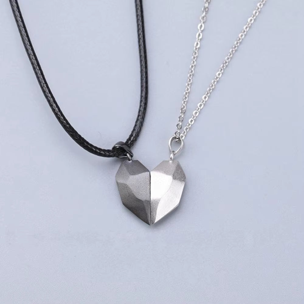Good Simple Quality Couple Pendant Necklace Electrocardiogram,Magnetic Heart,Pendant Splicing Necklace Valentine'S Day Gift