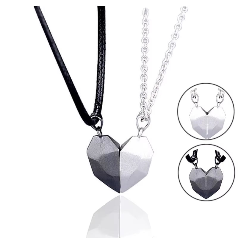 Minimalist Lovers Matching Friendship Love Heart Pendant Necklace Magnetic Distance Couple Necklace Jewelry Anniversary Gift