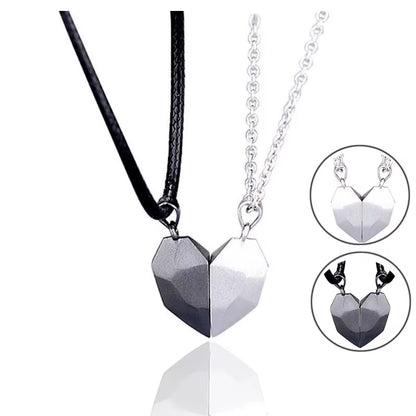 Minimalist Lovers Matching Friendship Love Heart Pendant Necklace Magnetic Distance Couple Necklace Jewelry Anniversary Gift