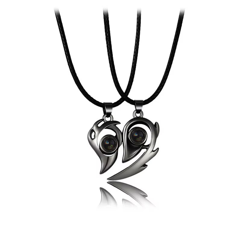 Good Simple Quality Couple Pendant Necklace Electrocardiogram,Magnetic Heart,Pendant Splicing Necklace Valentine'S Day Gift