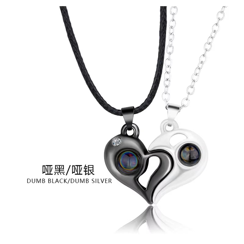 Minimalist Lovers Matching Friendship Love Heart Pendant Necklace Magnetic Distance Couple Necklace Jewelry Anniversary Gift